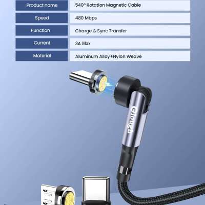 Elough 540 Magnetic Cable 3A Fast Charging Micro USB Type