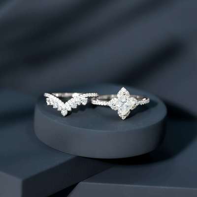 Certified Moissanite Statement Wedding Ring Set