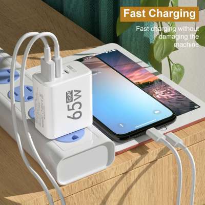 65W GaN Charger USB PD Type C Fast Charging 3 Ports Phone Adapter