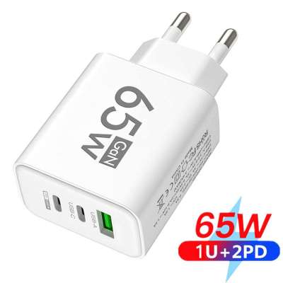 65W GaN Charger USB PD Type C Fast Charging 3 Ports Phone Adapter