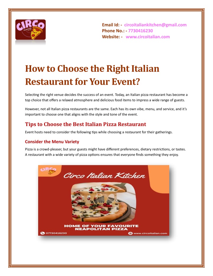 PPT - How to Choose the Right Italian Restaurant for Your Event.docx PowerPoint Presentation - ID:13958788