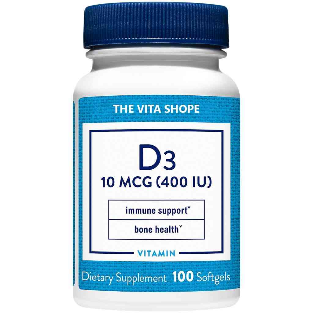 Vitamin D3 10 MCG (400 IU)- Supports Immunity & Bone Health - 100 Softgels - The Vita Shope